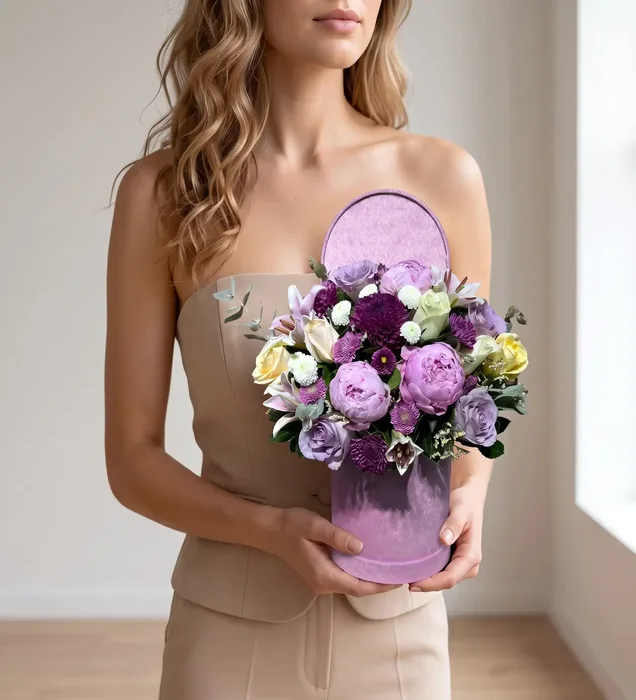 Elegance Velvet: Kadife Kutuda Lüks Şakayık ve Gül Tasarımı
