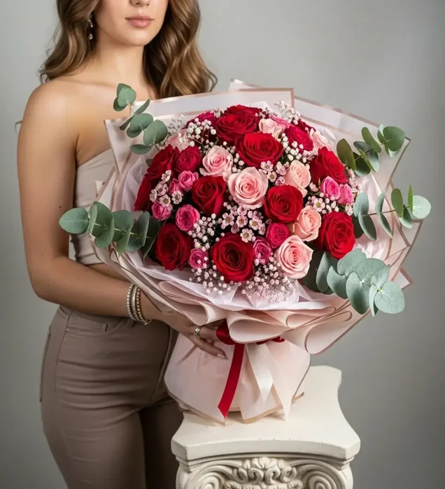 Grand Deluxe Aşkın Büyüsü Kırmızı & Pembe Gül Buketi