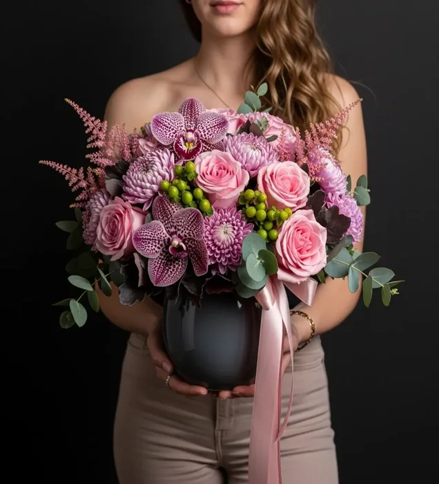 Royal Elegance Pembe Gül & Orkide Vazoda Lüks Aranjman